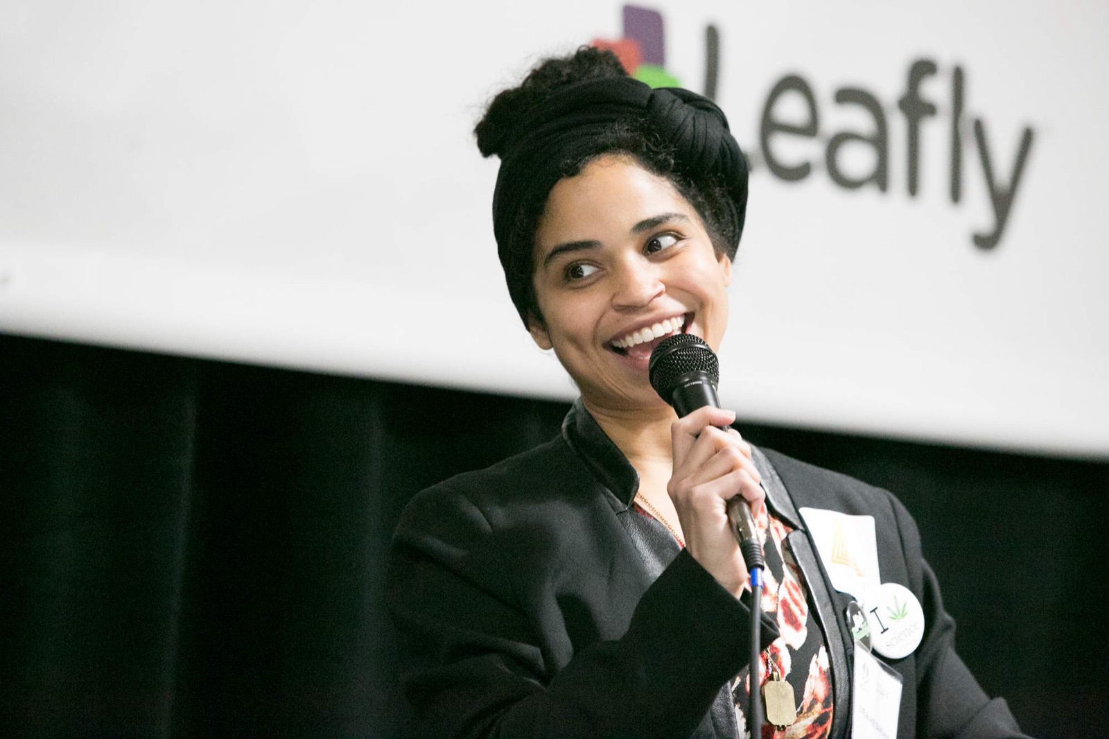 A speaker addressing the room at NECANN